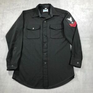 Vintage US Navy Shirt Mens 15.5 x 33 Black Uniform Sailor 70s USA Made Military